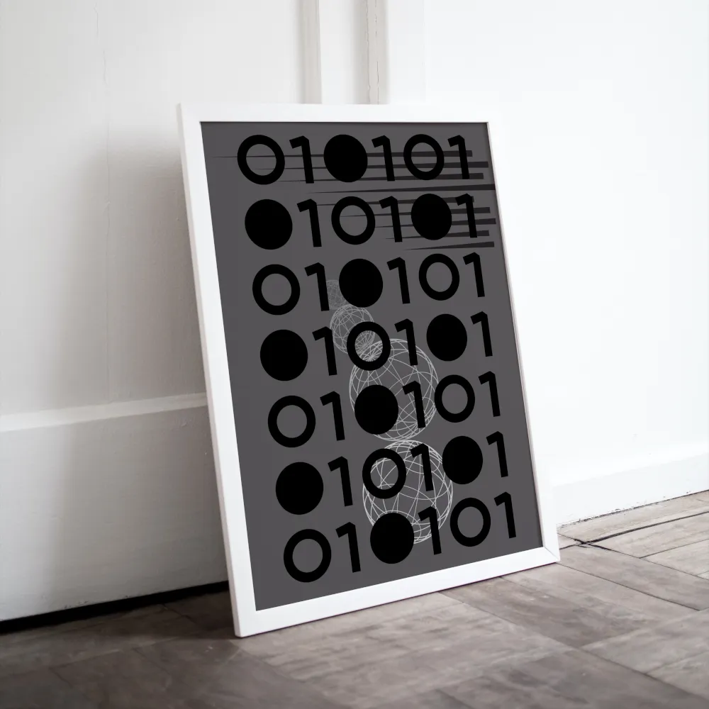 0101 Computer Science Poster PRINTABLE WALL ART, Abstract Geometric Wall Art, Futuristic Decor, Gray Black And White Prints, Avant Garde, Coder Gift