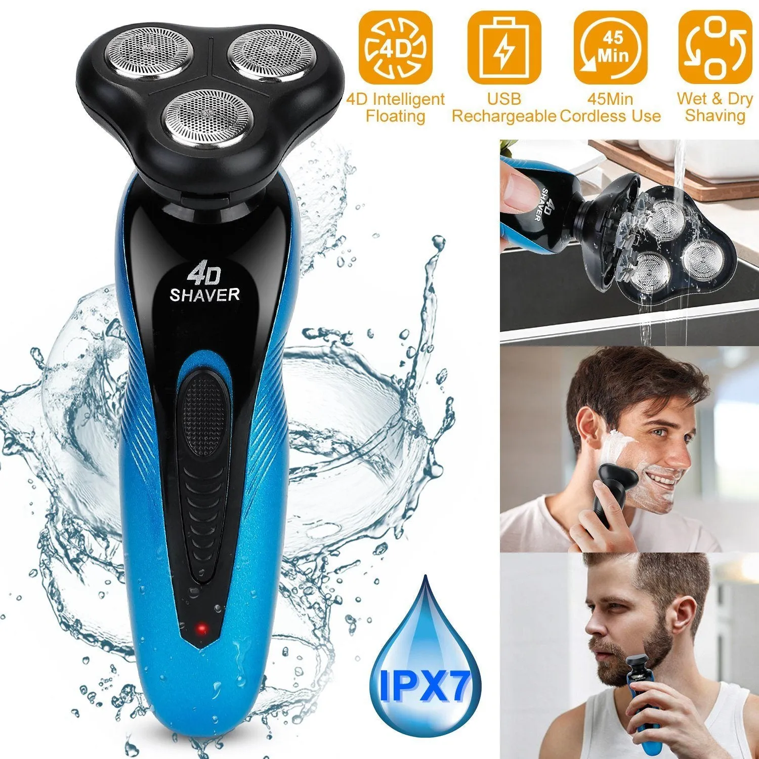 4-in-1 IPX7 Waterproof Beard Trimmer Cordless Razor for Men