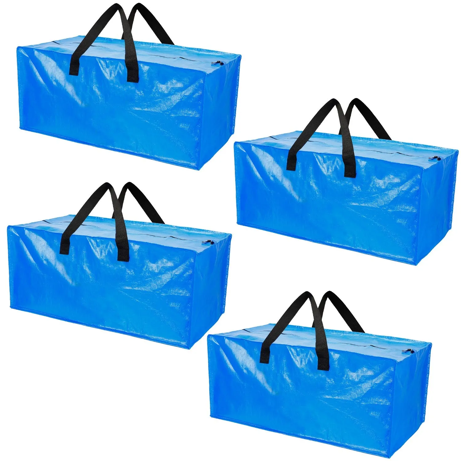 4-Pieces: Reusable Plastic Totes Blue Moving Bin Zippered Storage Bag