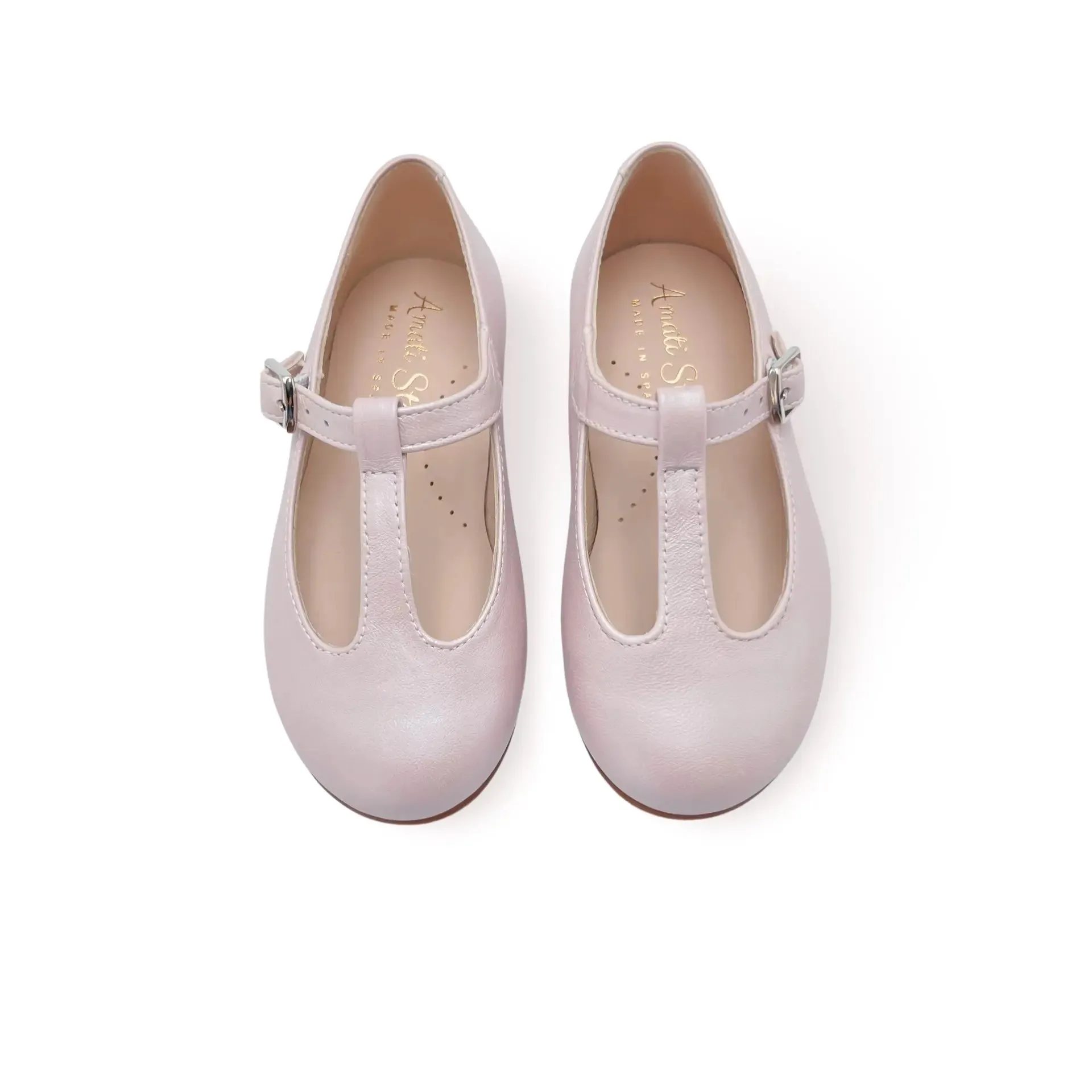 Adele- Light Pink T-Bar Leather Shoes