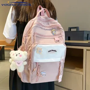 Back to school backpack Multi-Pocket Solid Color Nylon College Style Large Capacity Travel Rucksack Bags For Teenage Girl Boys