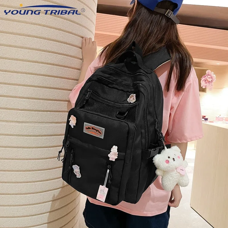 Back to school backpack Multi-Pocket Solid Color Nylon College Style Large Capacity Travel Rucksack Bags For Teenage Girl Boys