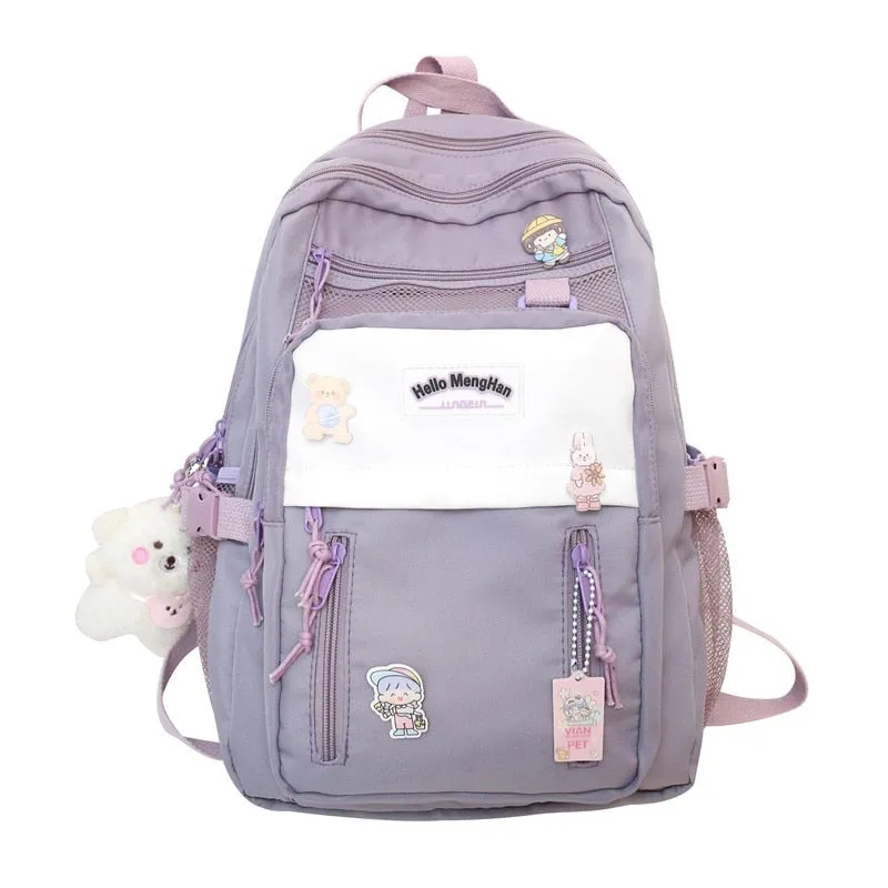 Back to school backpack Multi-Pocket Solid Color Nylon College Style Large Capacity Travel Rucksack Bags For Teenage Girl Boys