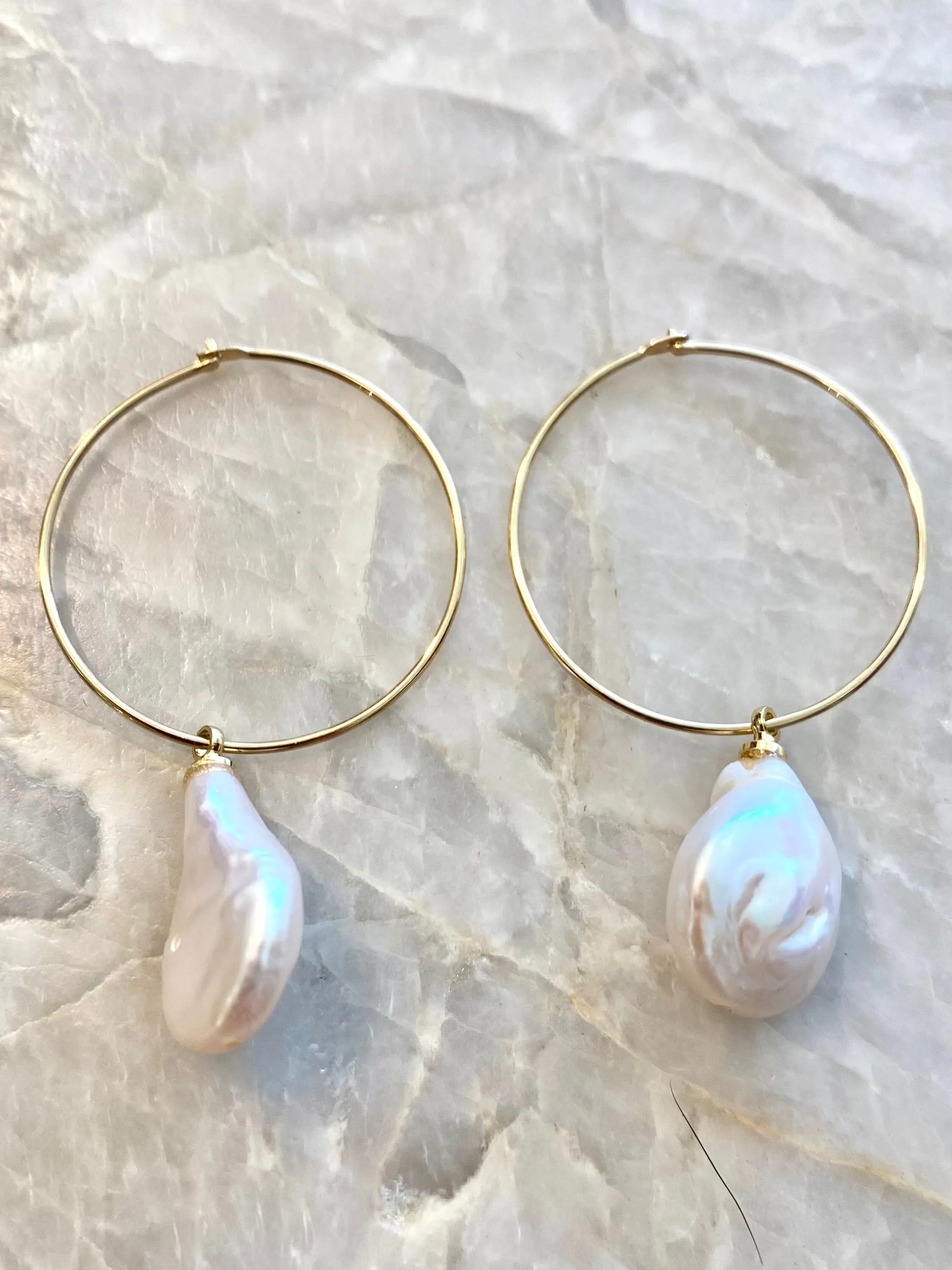 Baroque Pearl Dangler 18k Gold Fill Hoop Earrings