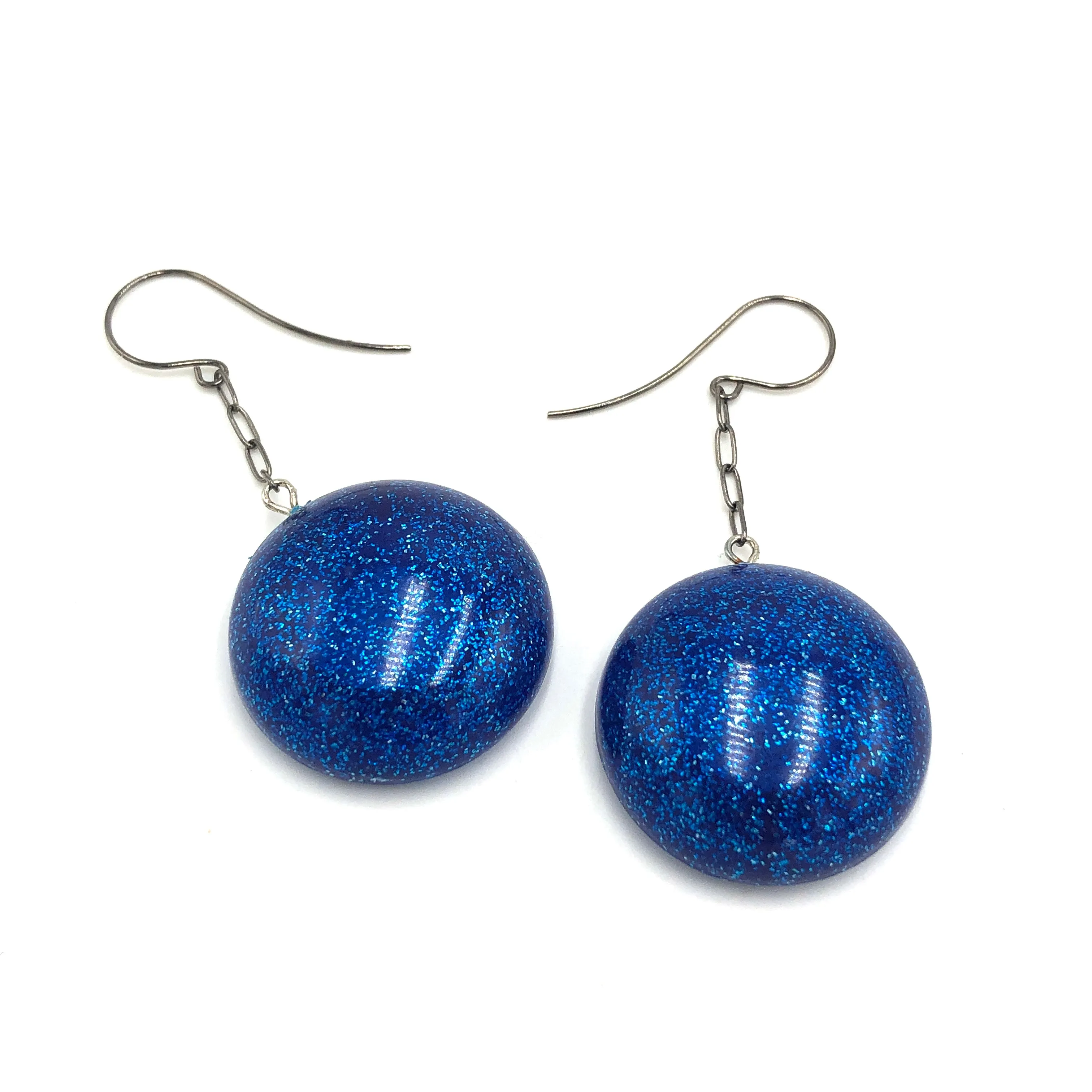 Blue Glitter Chain Drop Earrings