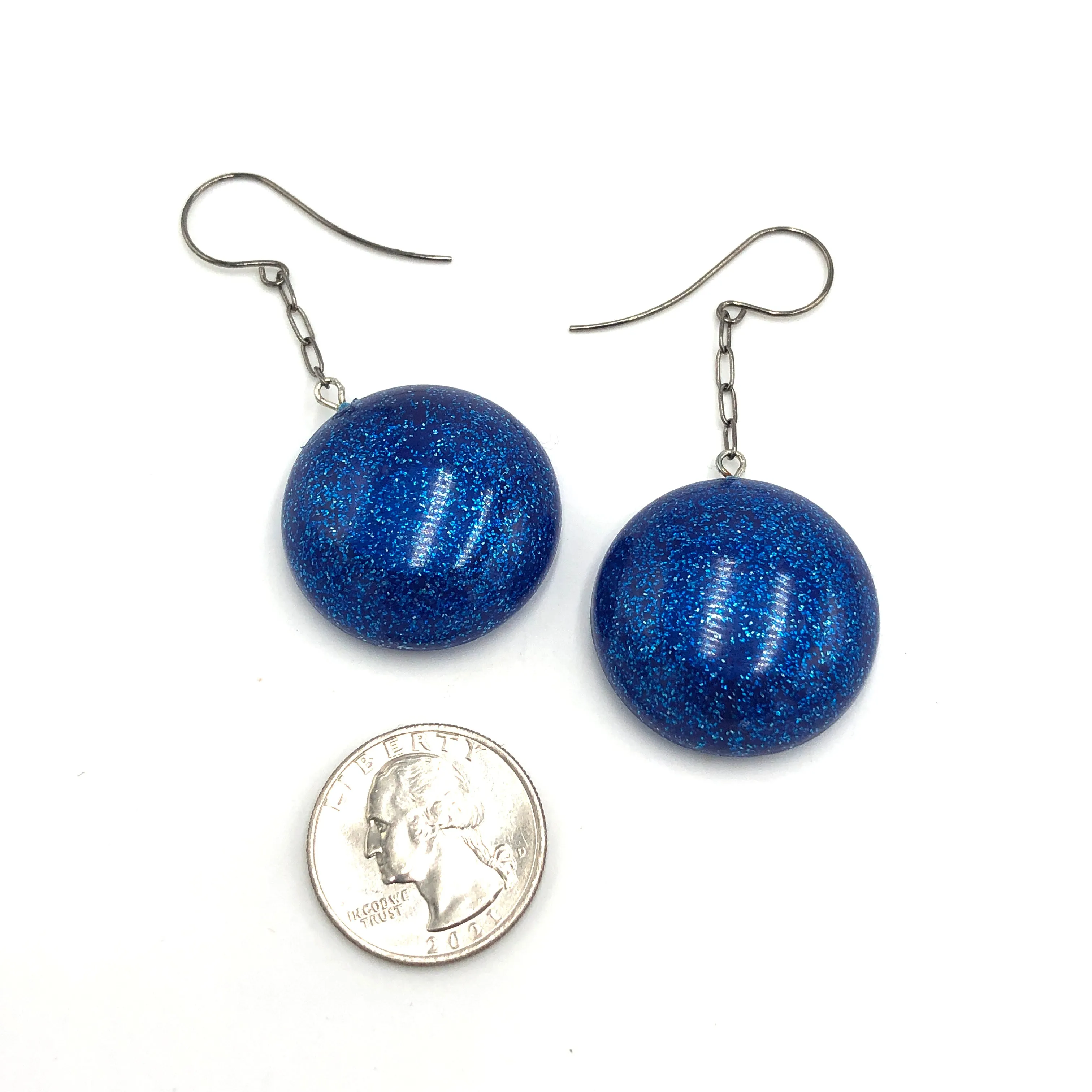 Blue Glitter Chain Drop Earrings