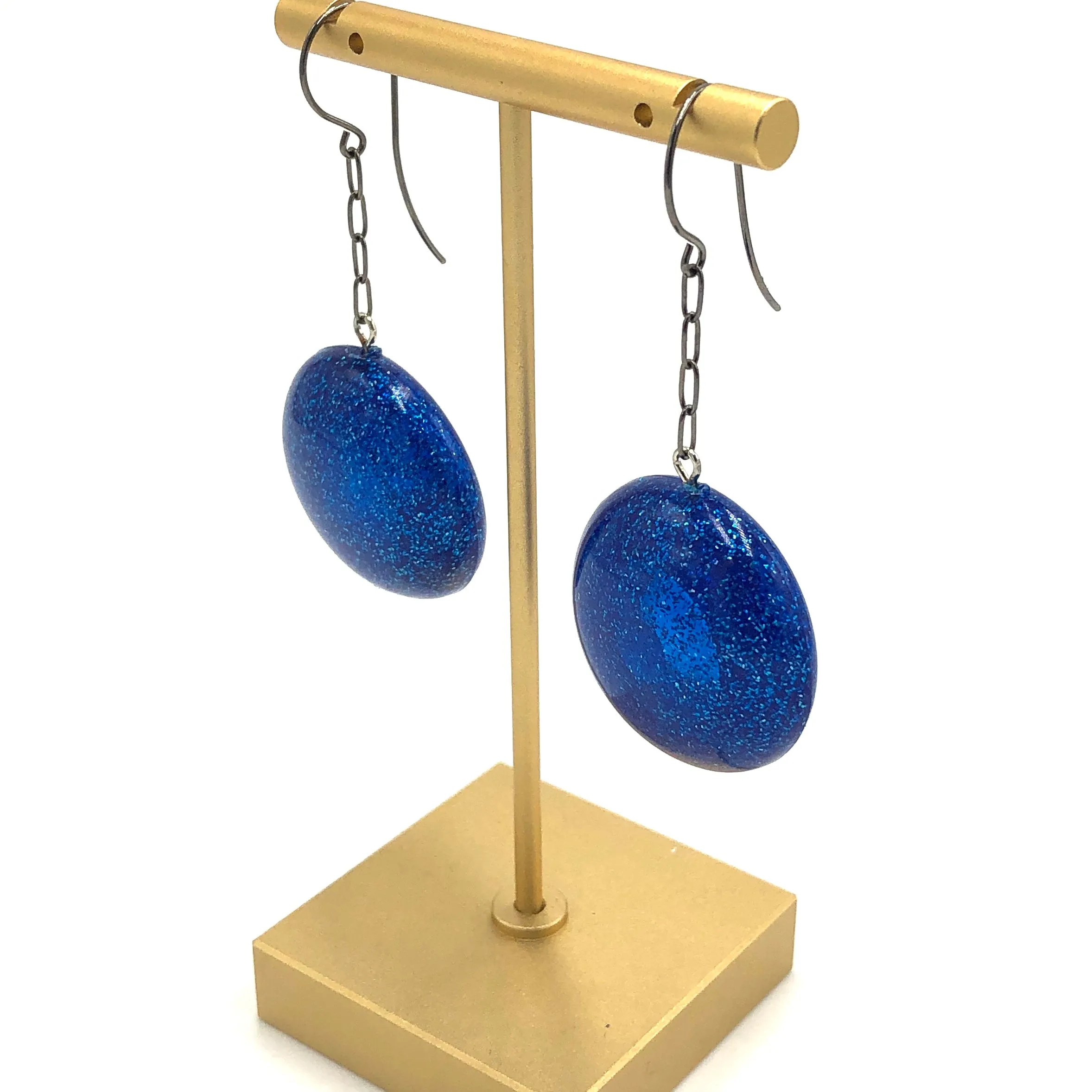 Blue Glitter Chain Drop Earrings