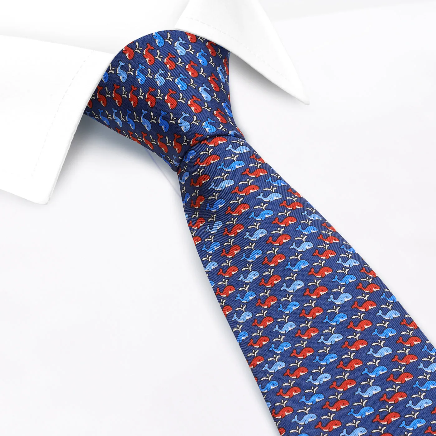 Blue Whales Luxury Printed Silk Tie