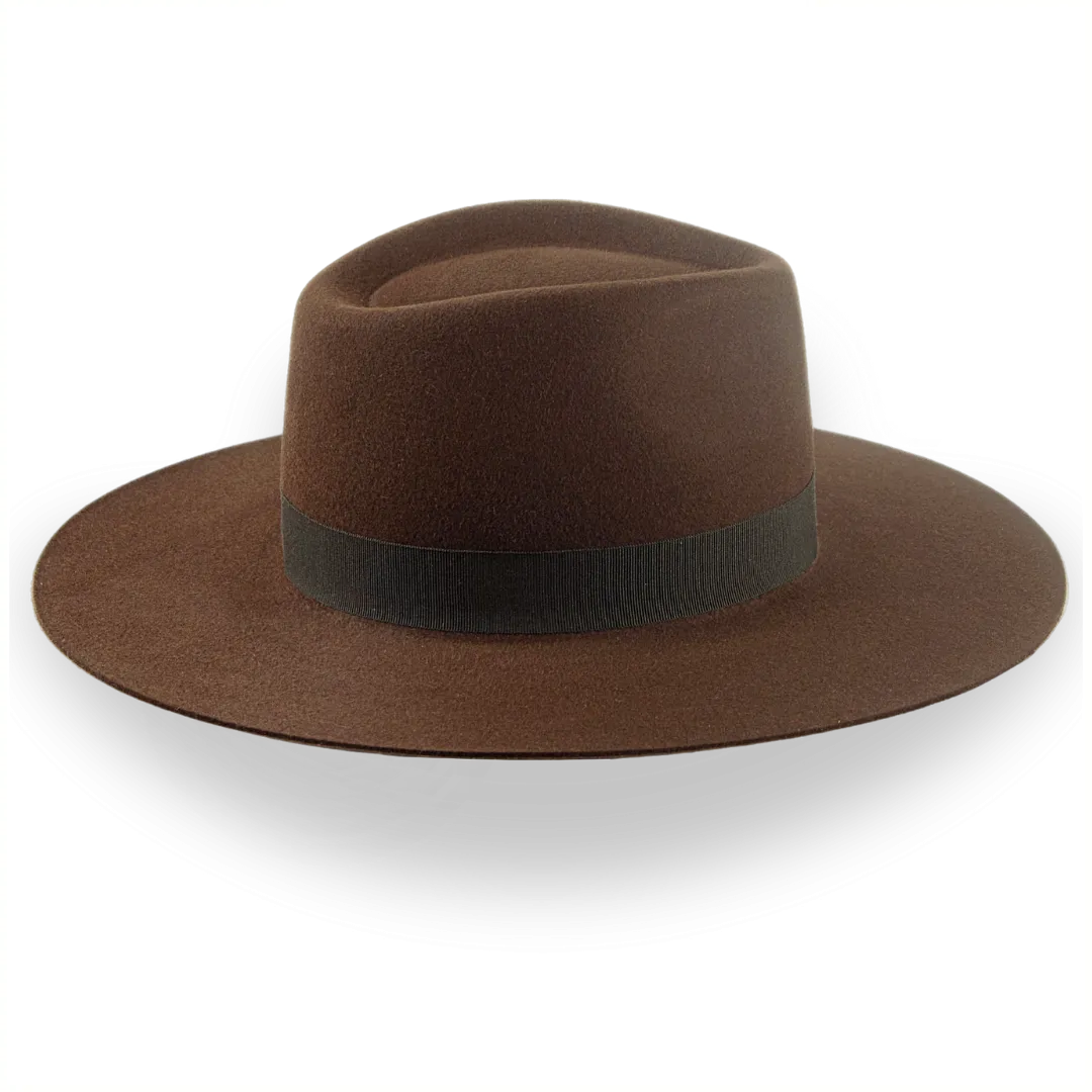 Brown Wide Brim Rancher Fedora Hat in Durable Fur Felt | The Caravan