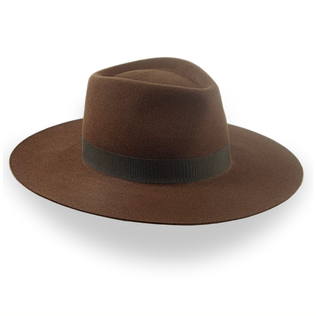 Brown Wide Brim Rancher Fedora Hat in Durable Fur Felt | The Caravan