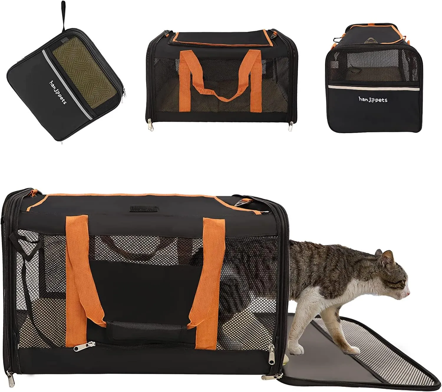 Cupets Foldable Airline Approved Pet Carrier with Safety Strap, Black