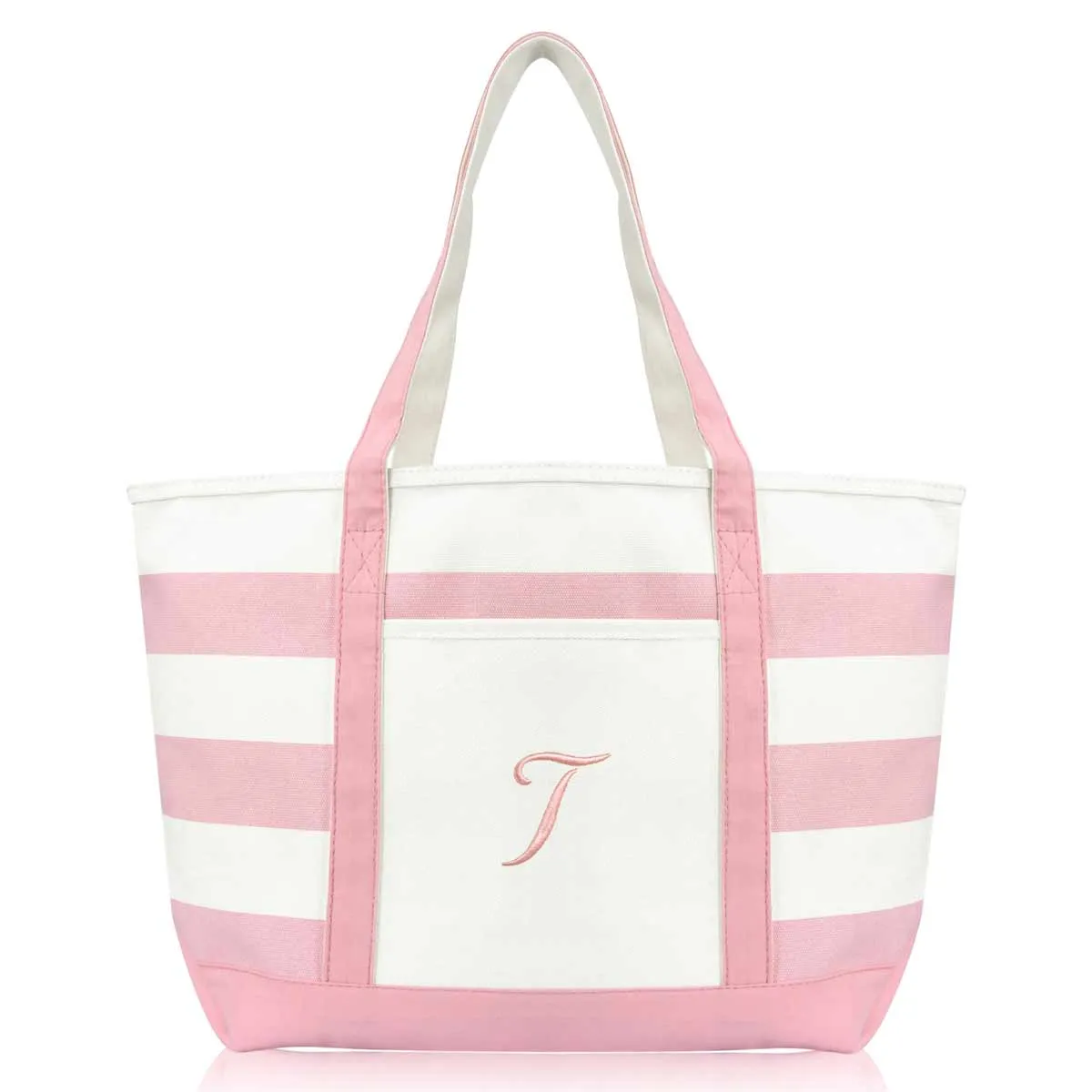 Dalix Striped Beach Bag Tote Bags Satchel Personalized Pink Ballent Letter A - Z