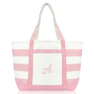 Dalix Striped Beach Bag Tote Bags Satchel Personalized Pink Ballent Letter A - Z