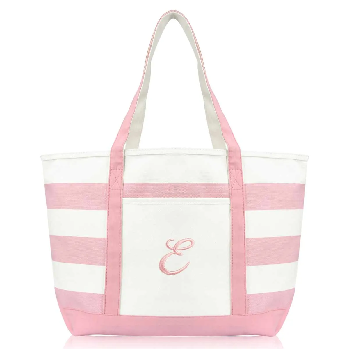 Dalix Striped Beach Bag Tote Bags Satchel Personalized Pink Ballent Letter A - Z