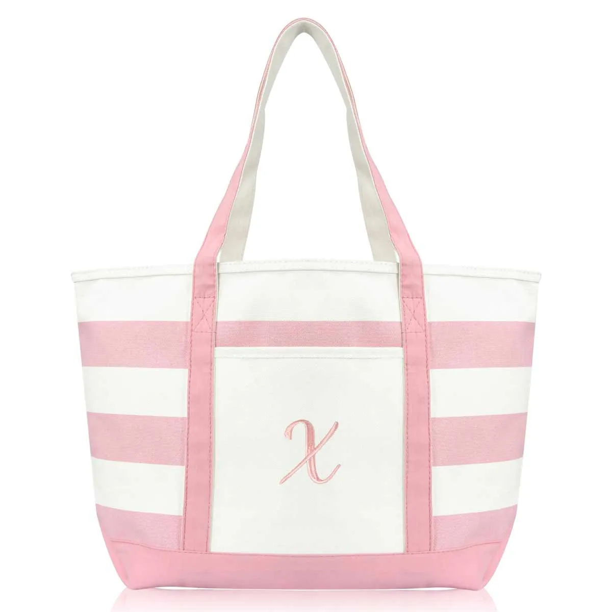 Dalix Striped Beach Bag Tote Bags Satchel Personalized Pink Ballent Letter A - Z