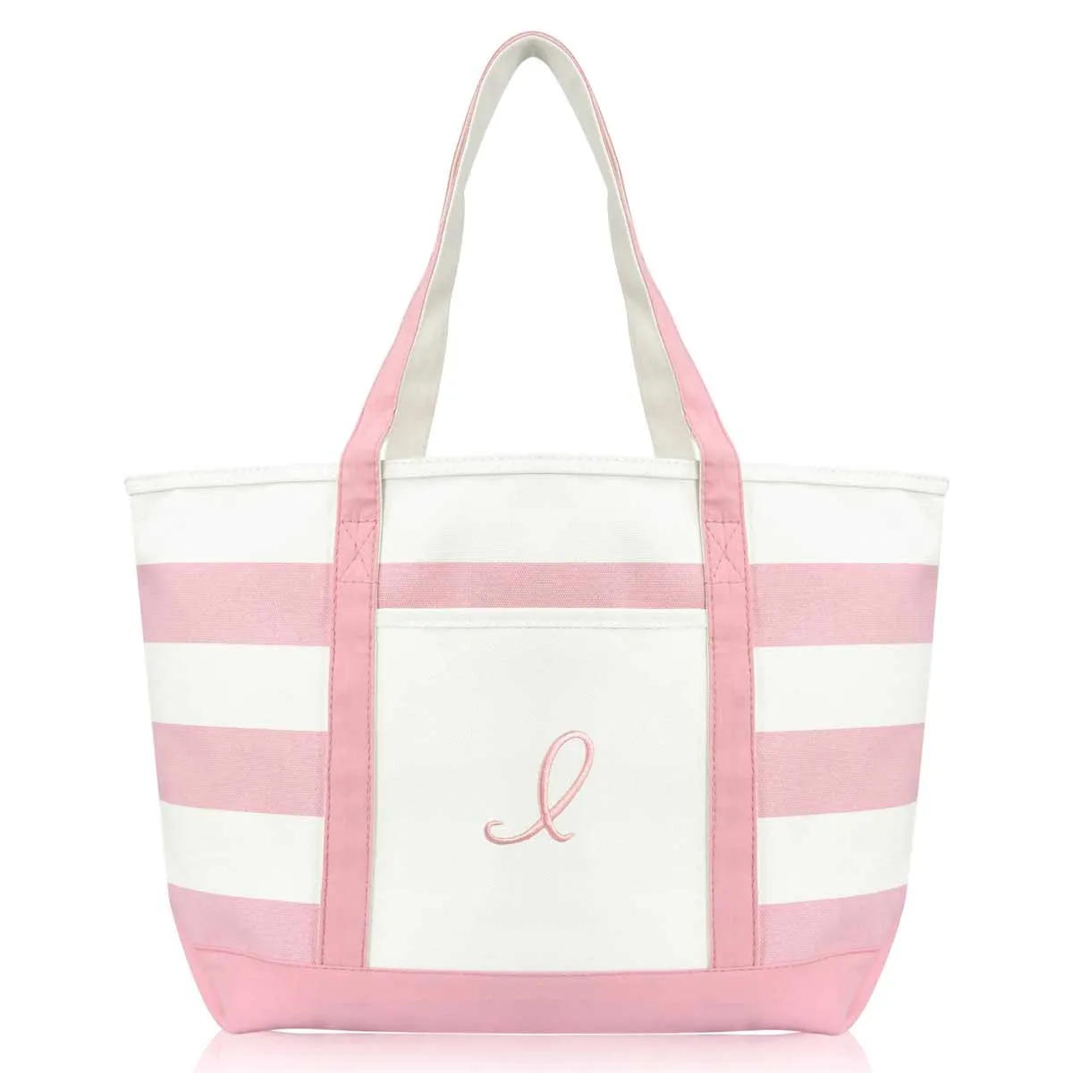 Dalix Striped Beach Bag Tote Bags Satchel Personalized Pink Ballent Letter A - Z