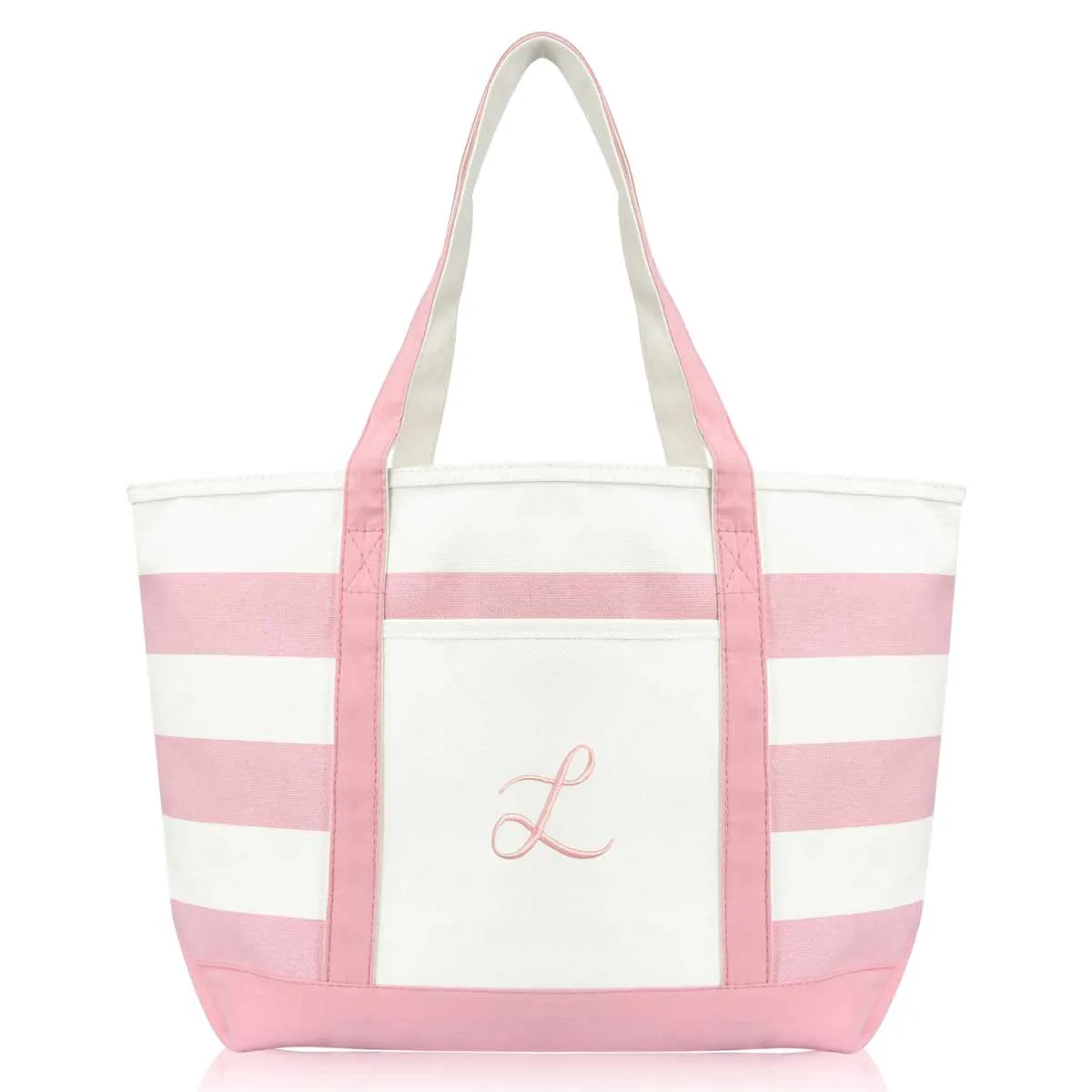 Dalix Striped Beach Bag Tote Bags Satchel Personalized Pink Ballent Letter A - Z