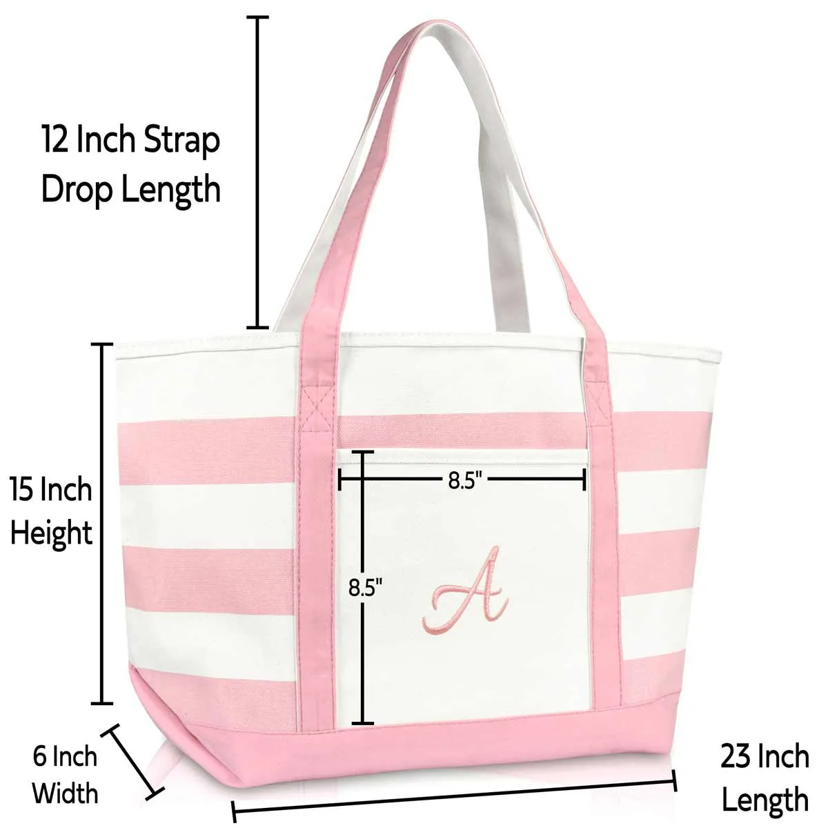 Dalix Striped Beach Bag Tote Bags Satchel Personalized Pink Ballent Letter A - Z