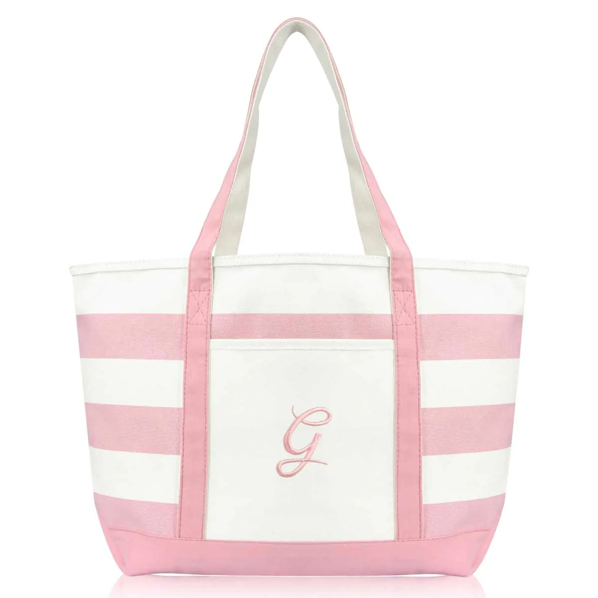 Dalix Striped Beach Bag Tote Bags Satchel Personalized Pink Ballent Letter A - Z