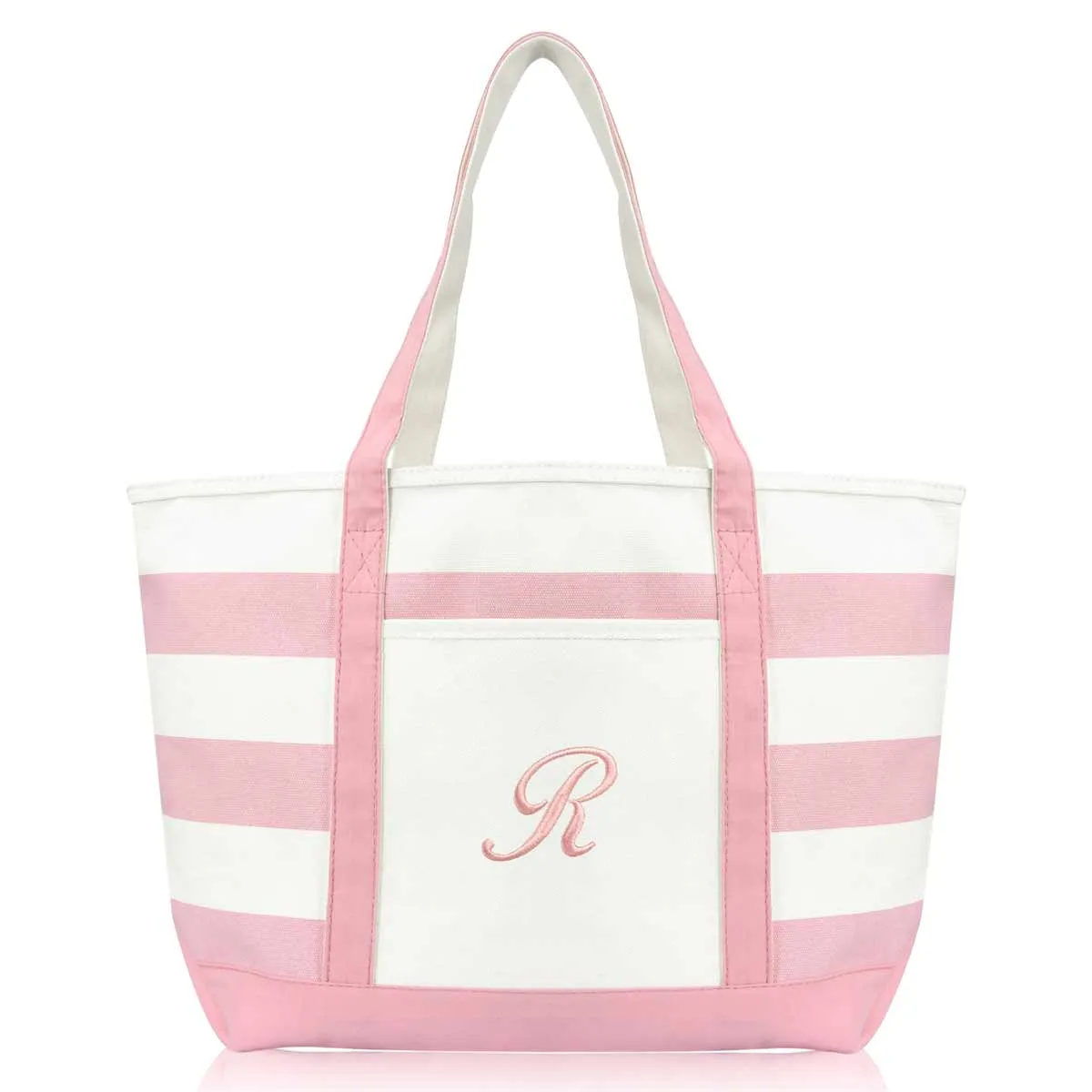 Dalix Striped Beach Bag Tote Bags Satchel Personalized Pink Ballent Letter A - Z