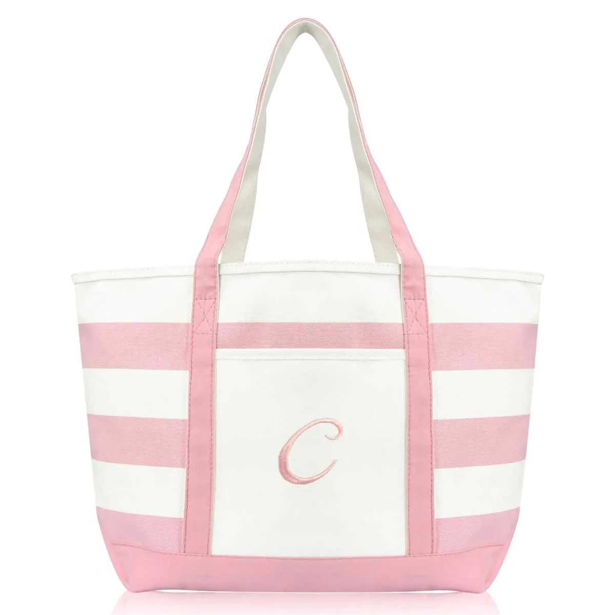 Dalix Striped Beach Bag Tote Bags Satchel Personalized Pink Ballent Letter A - Z