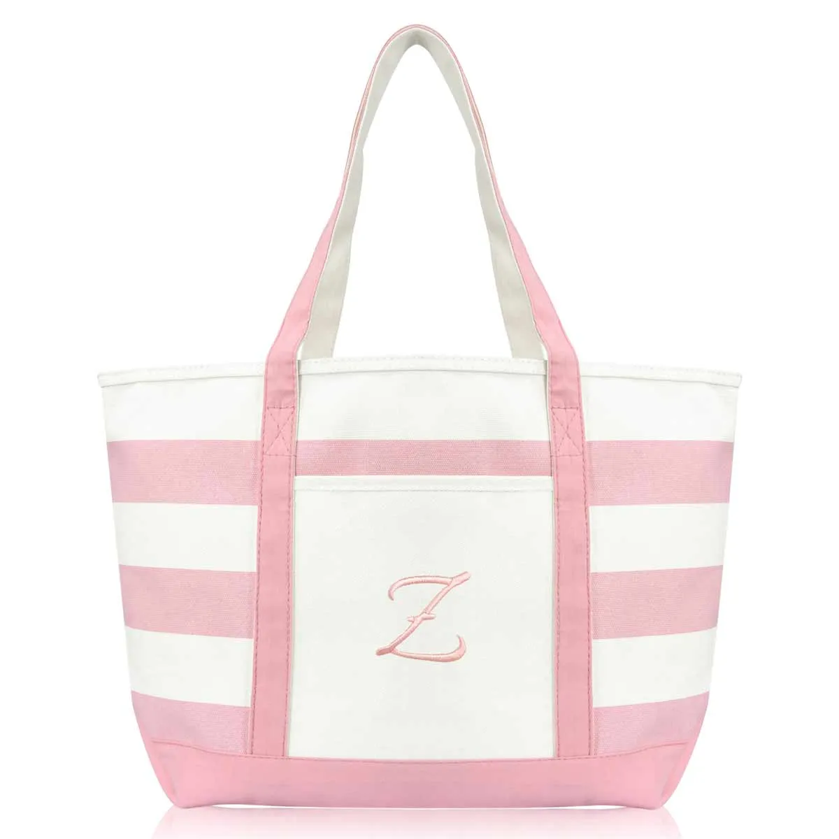 Dalix Striped Beach Bag Tote Bags Satchel Personalized Pink Ballent Letter A - Z