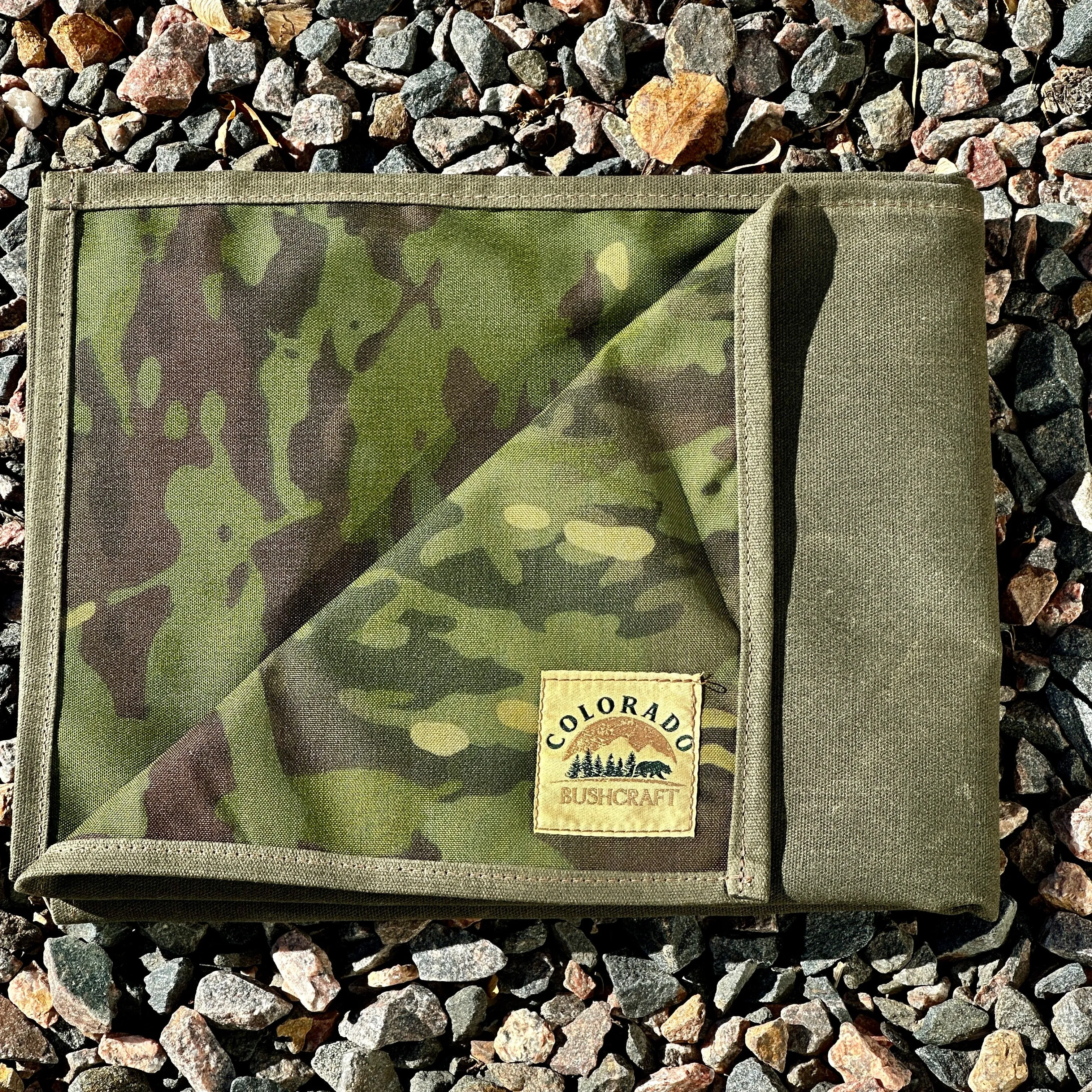 Extra Large Waxed Canvas and Ripstop Camouflage Lined Bushcraft Ground Cloth