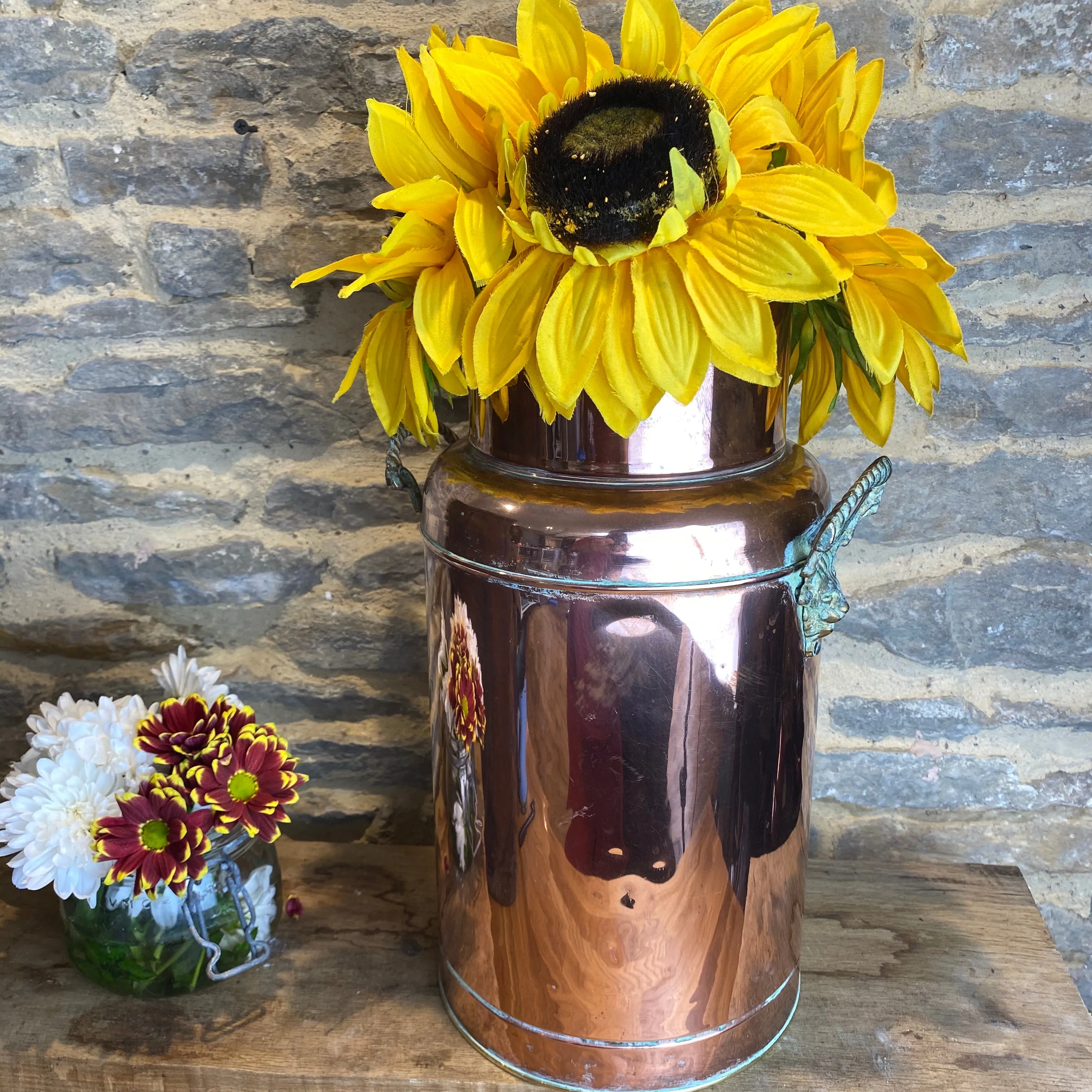 French vintage copper lightweight milk churn