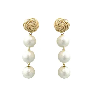 Grace Cotton Triple Pearl Earrings - Clip On