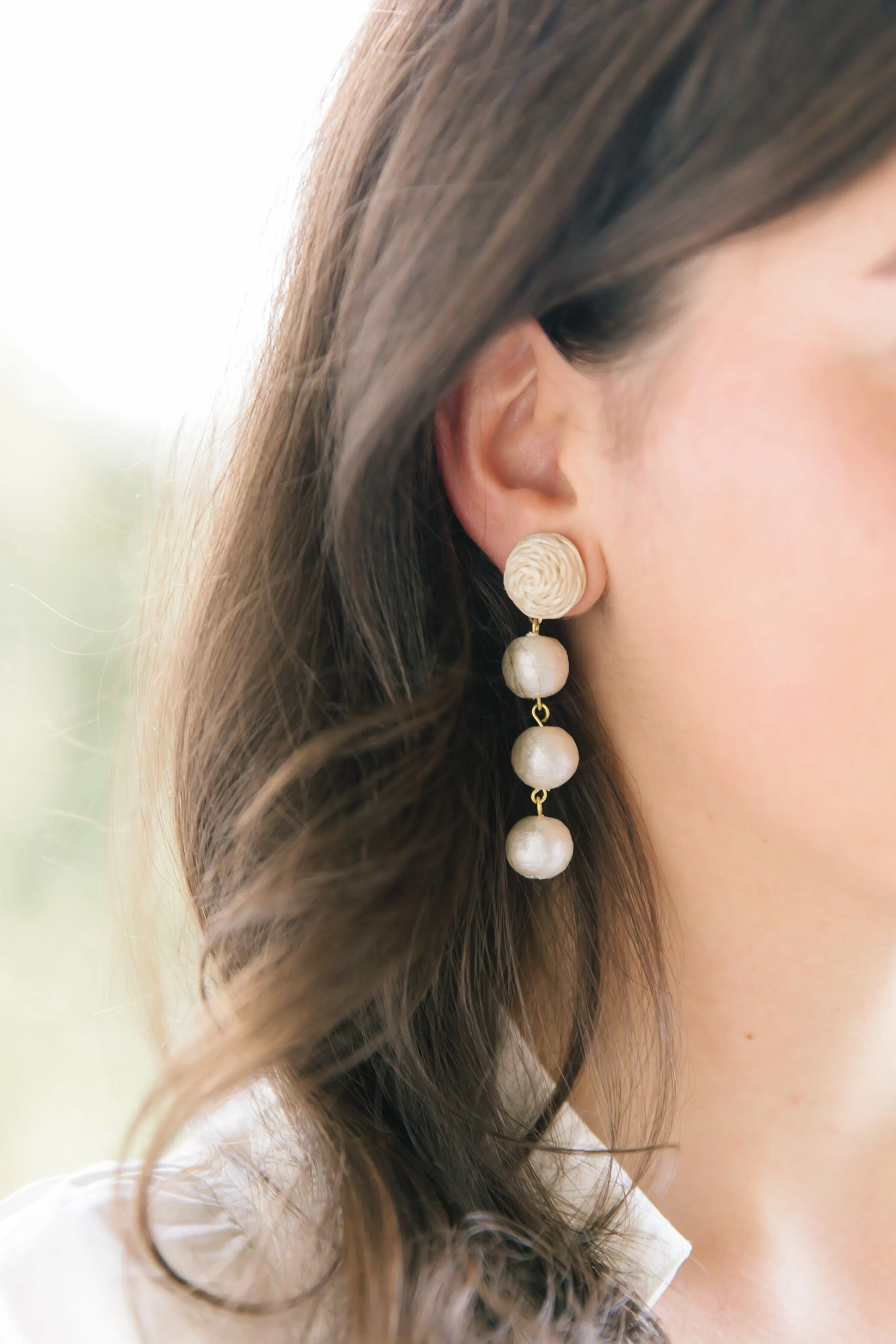 Grace Cotton Triple Pearl Earrings - Clip On