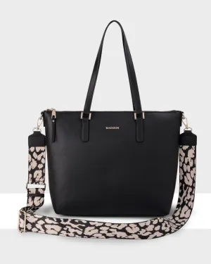 Inga Large Zip Top Tote Bag With Laptop Pocket   Leopard Bag Strap