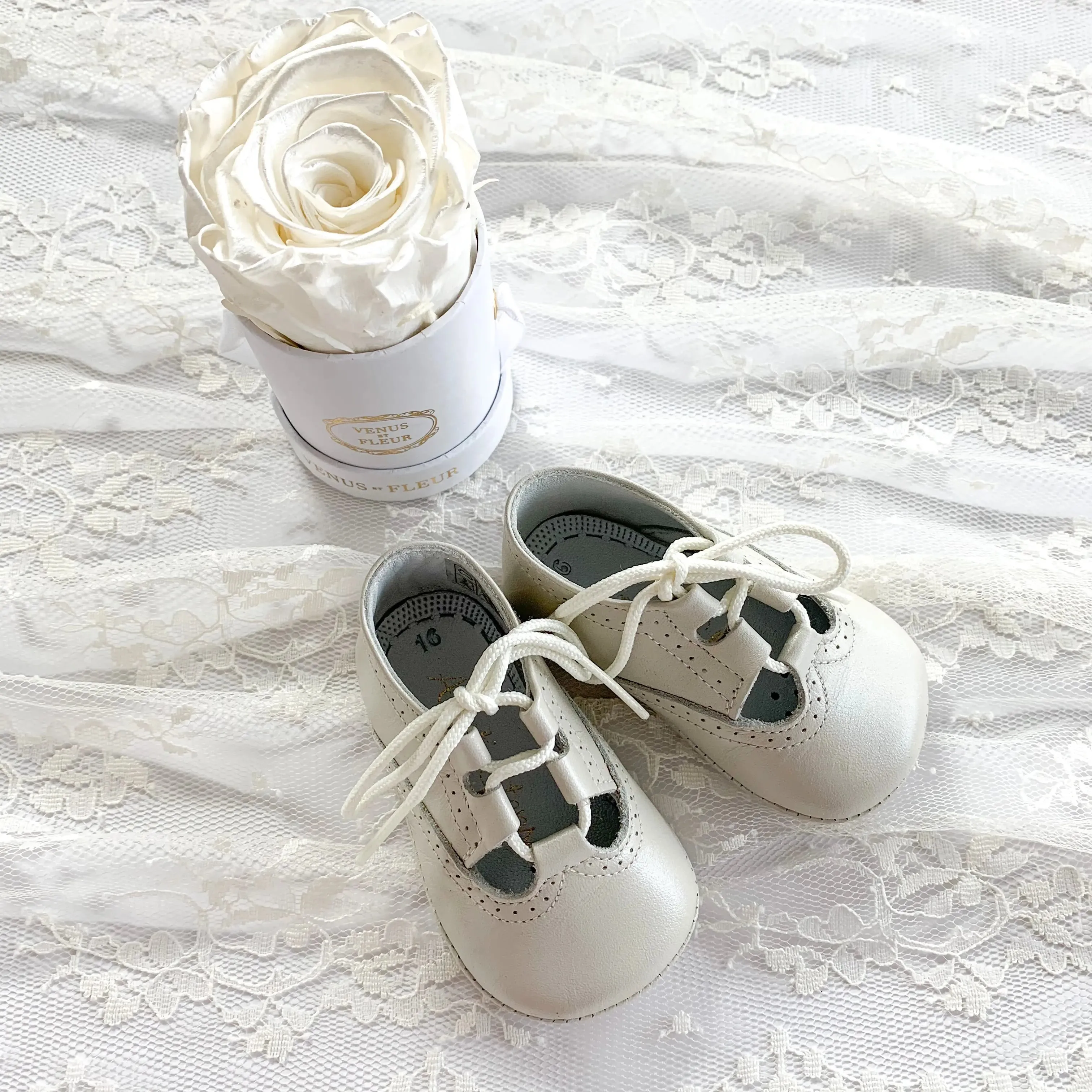 Lucia- Ivory Pearlized Leather Baby Shoes