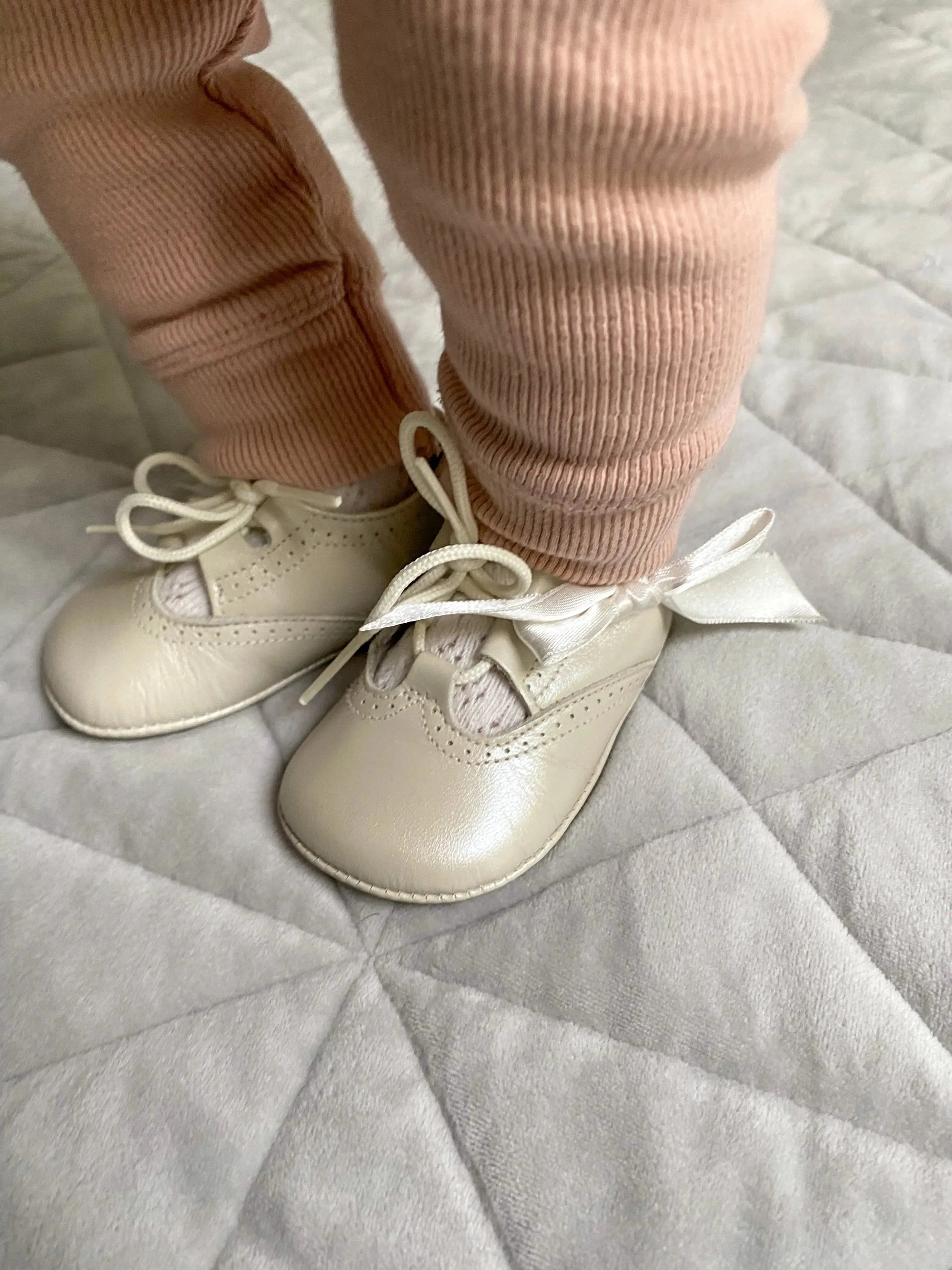 Lucia- Ivory Pearlized Leather Baby Shoes