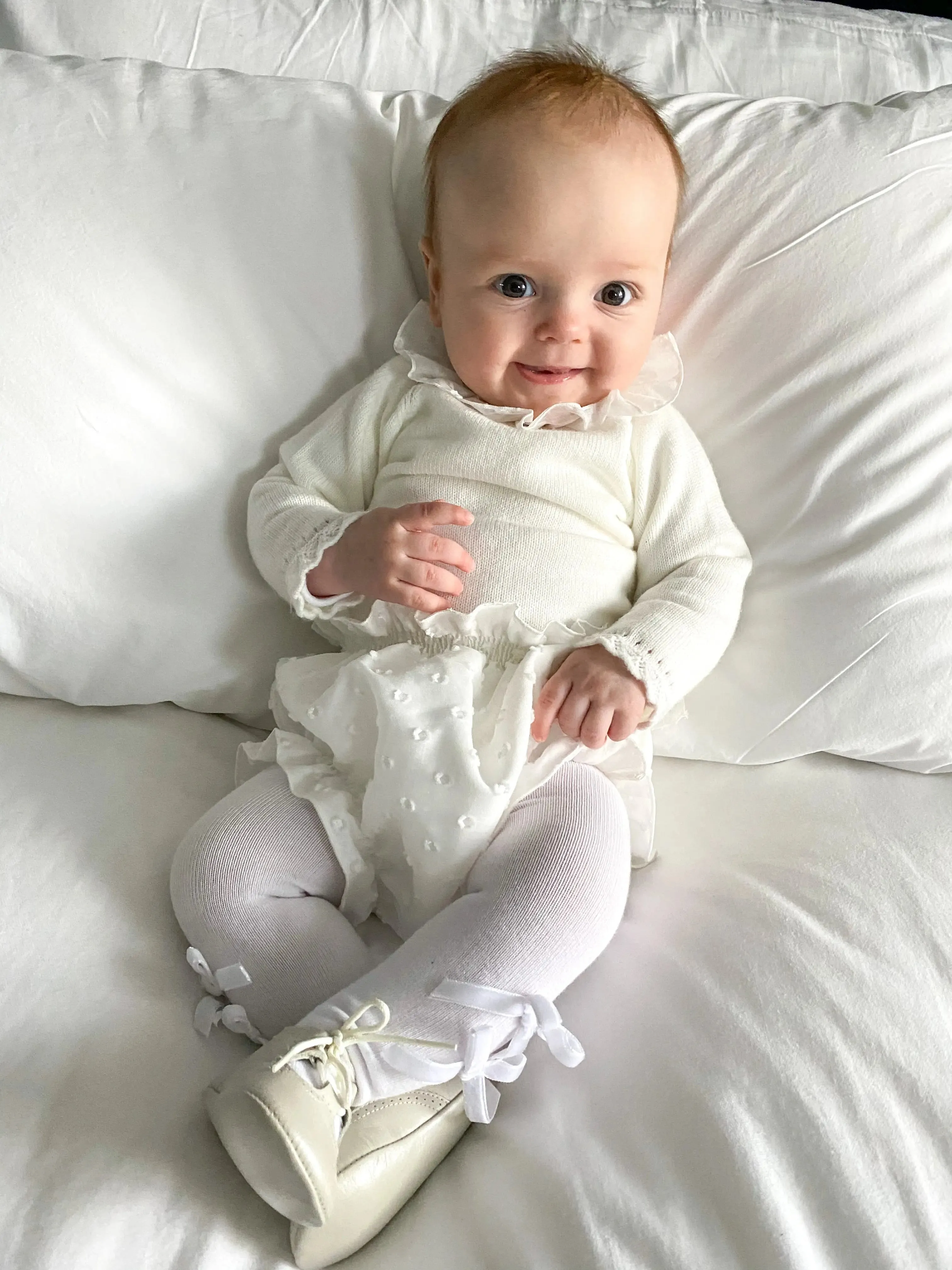 Lucia- Ivory Pearlized Leather Baby Shoes