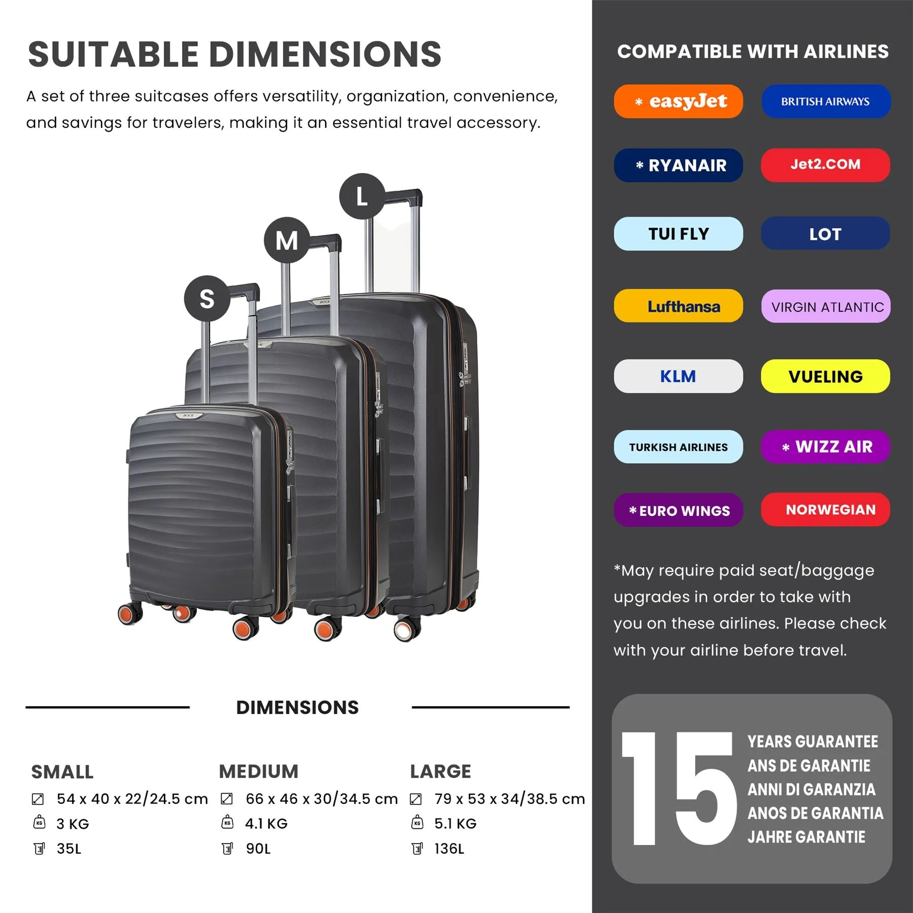 Luggage Suitcase Travel Bag Carry On Hand Cabin Check in Expandable Hard-Shell 4 Spinner Wheels Trolley Set | Sunwave