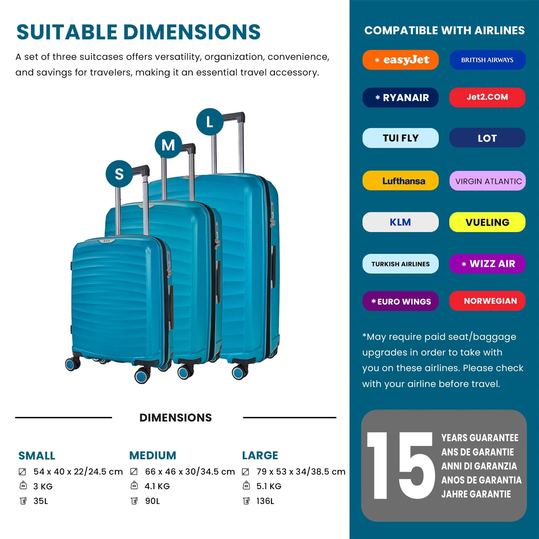 Luggage Suitcase Travel Bag Carry On Hand Cabin Check in Expandable Hard-Shell 4 Spinner Wheels Trolley Set | Sunwave