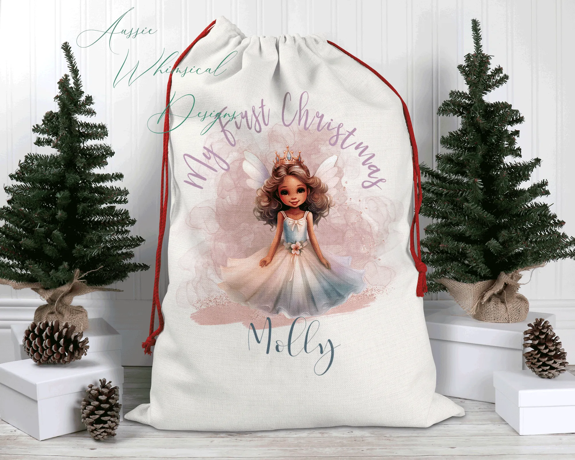 Personalised Santa Sack, Linen Bag, Fairy Christmas