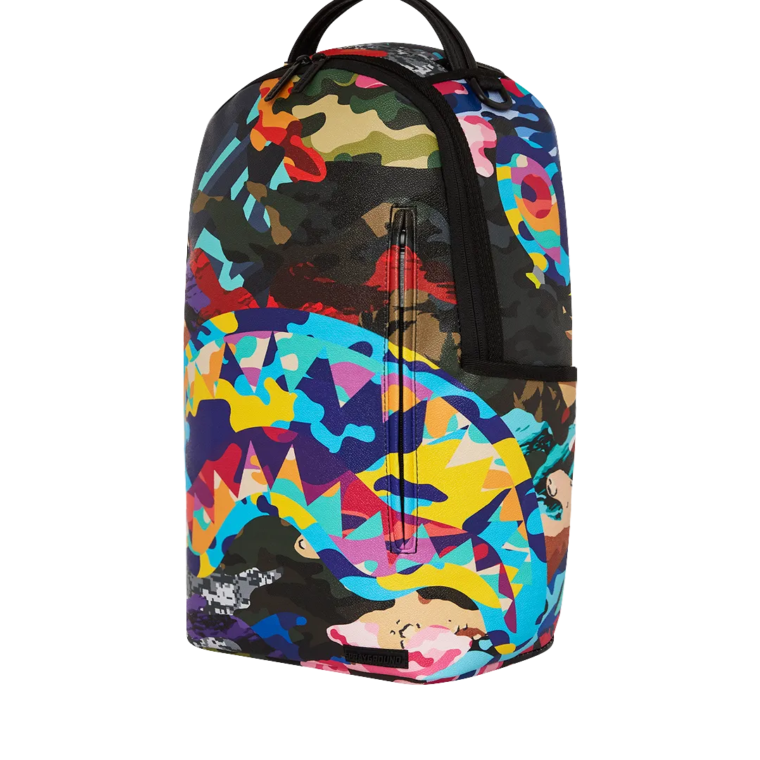 Sprayground Sliced and Diced Camo Backpack - Yellow / Blue / Green