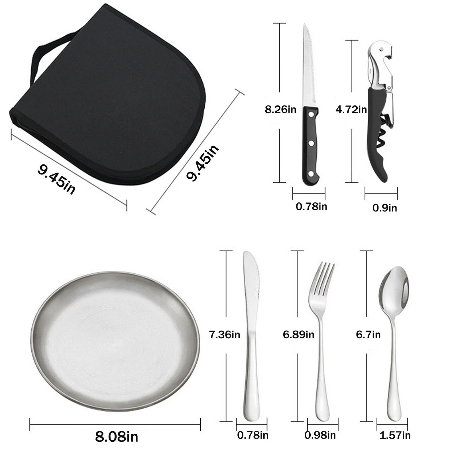 Stainless Steel Camping Cutlery Set - 11pc