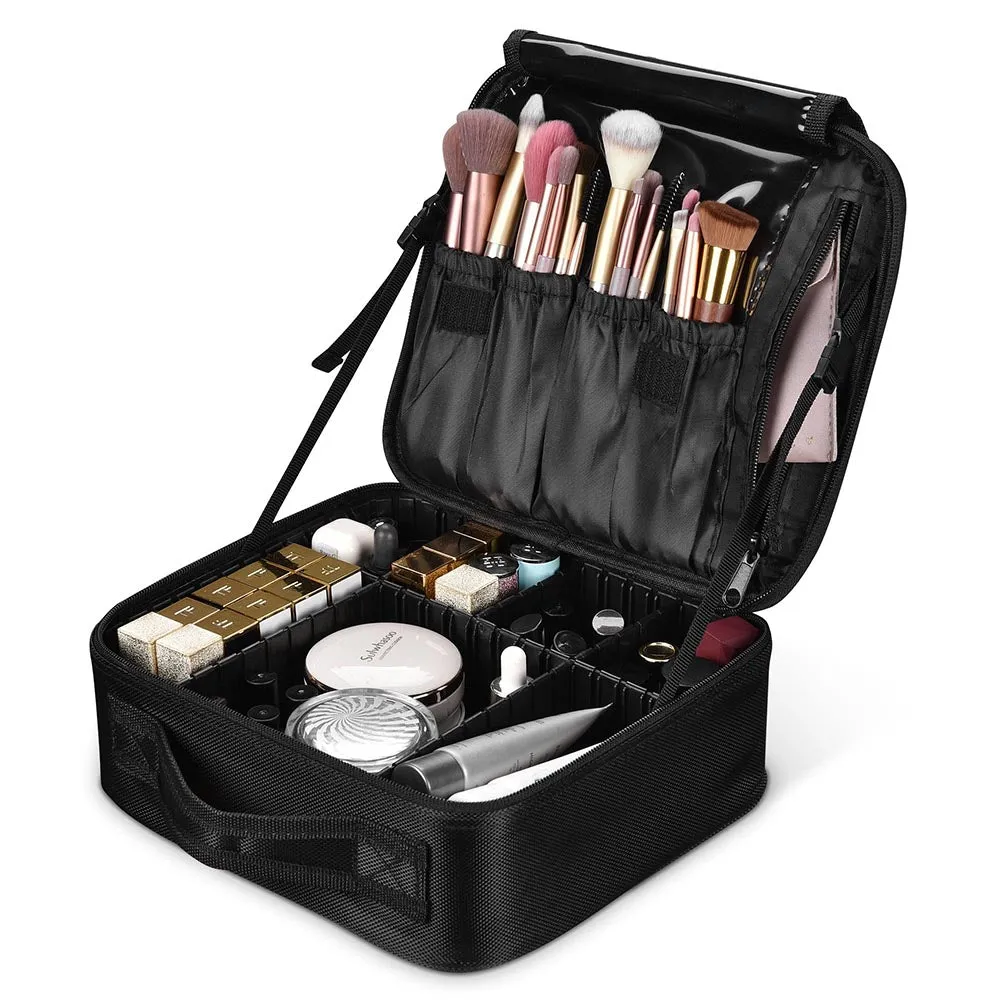 TheLAShop 10in Makeup Case with Compartments Brush Holder