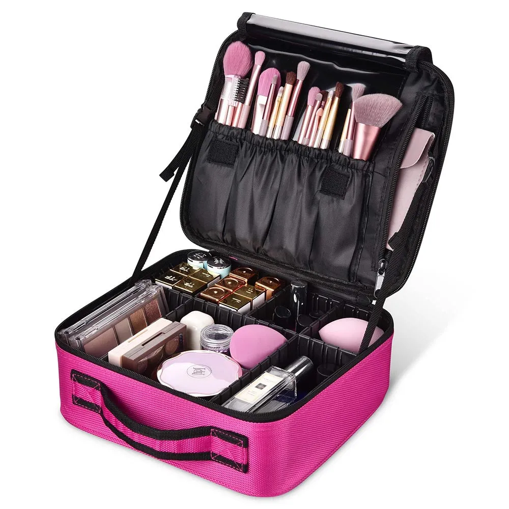 TheLAShop 10in Makeup Case with Compartments Brush Holder