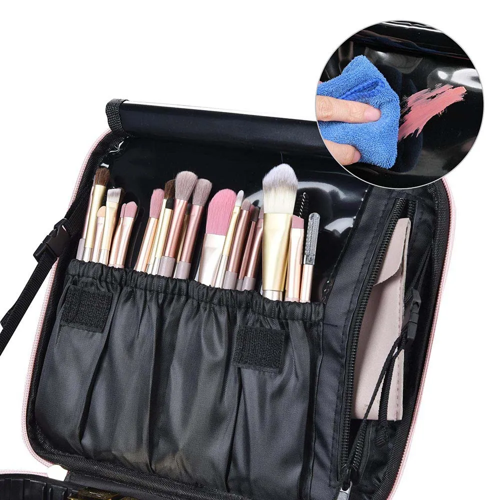 TheLAShop 10in Makeup Case with Compartments Brush Holder