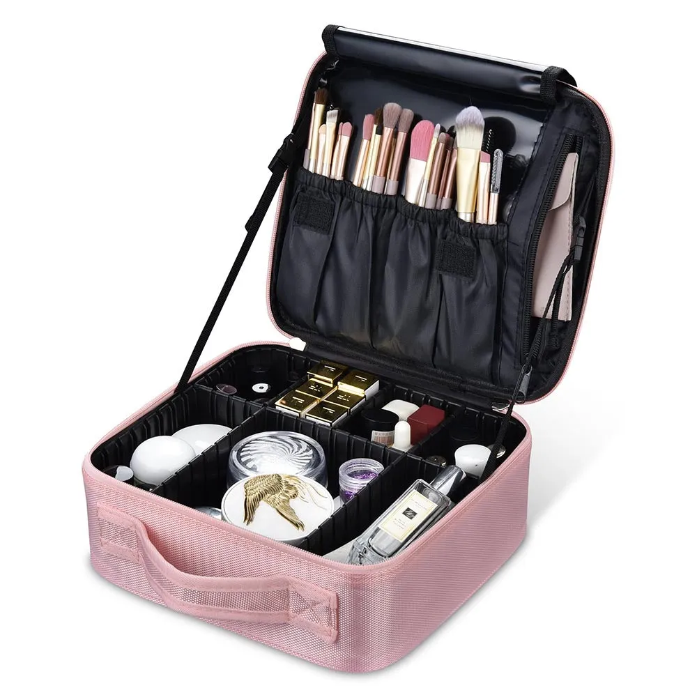 TheLAShop 10in Makeup Case with Compartments Brush Holder