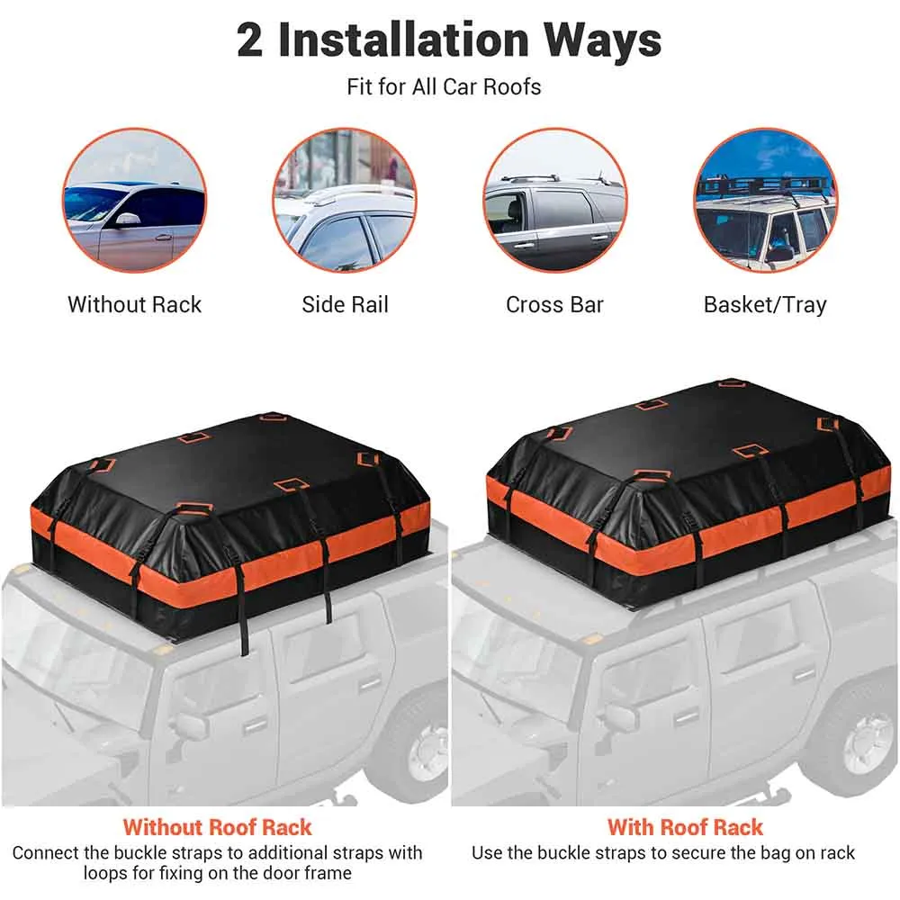 TheLAShop Waterproof Roof Bag for Cars without Rails Rack 2-Way