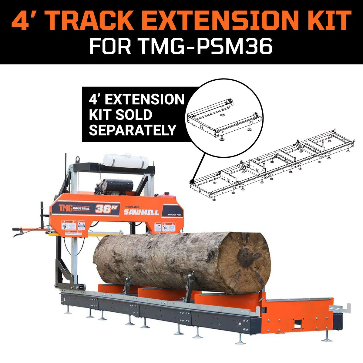 TMG Industrial 4-ft Track Extension Kit for TMG-PSM36 Portable Sawmill, TMG-PSM36-4EX