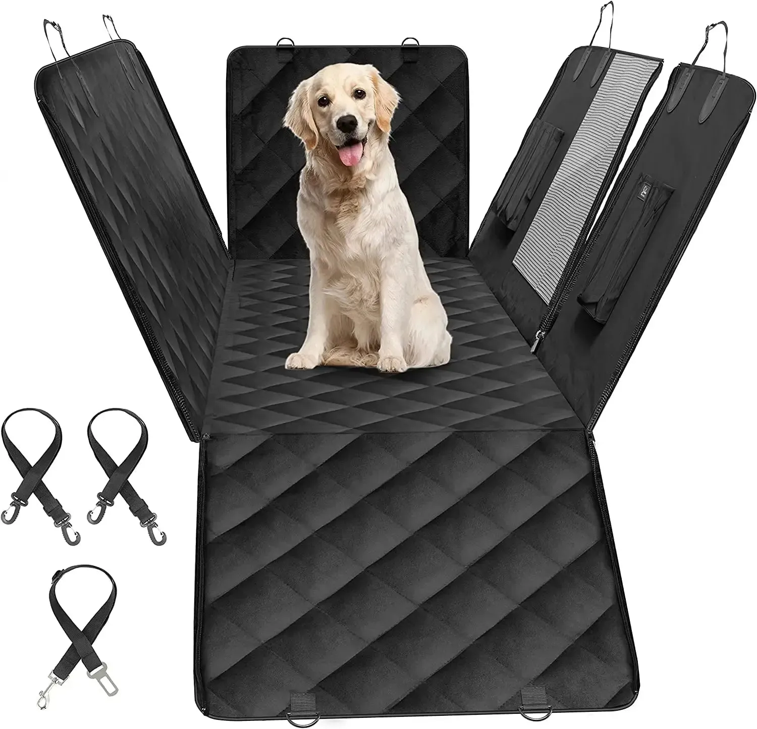 Waterproof Dog Car Seat Cover with Mesh Window & Nonslip Protector