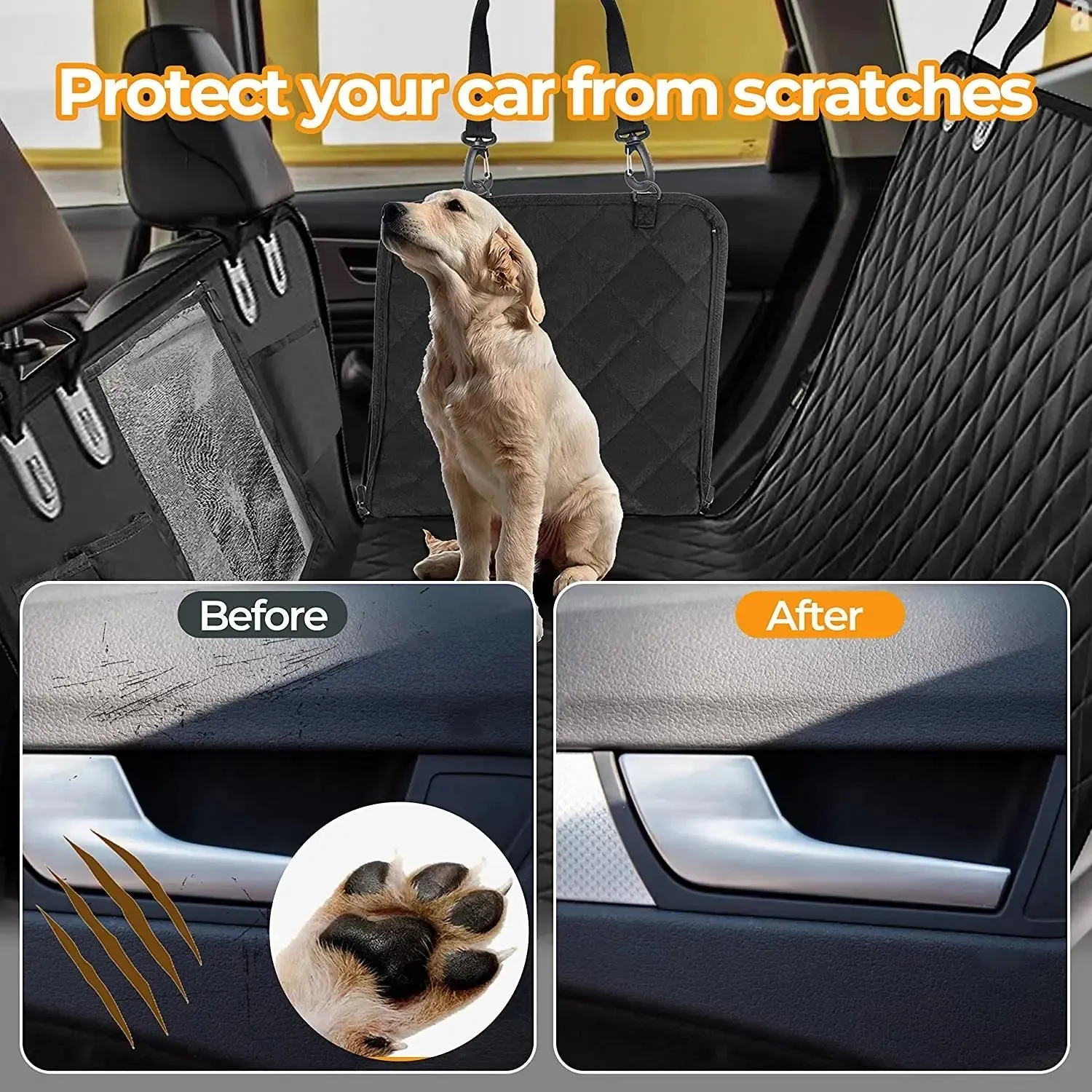 Waterproof Dog Car Seat Cover with Mesh Window & Nonslip Protector