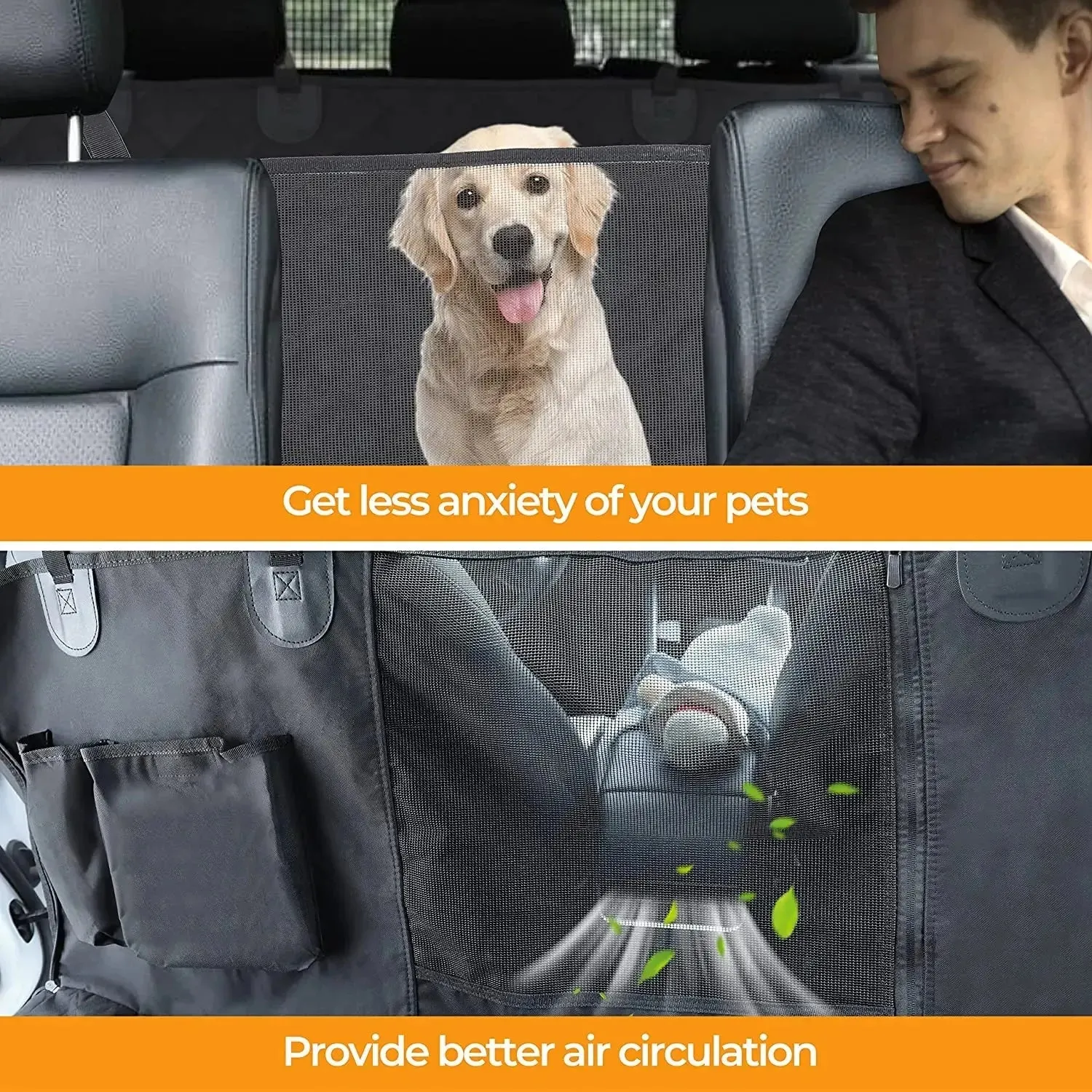 Waterproof Dog Car Seat Cover with Mesh Window & Nonslip Protector