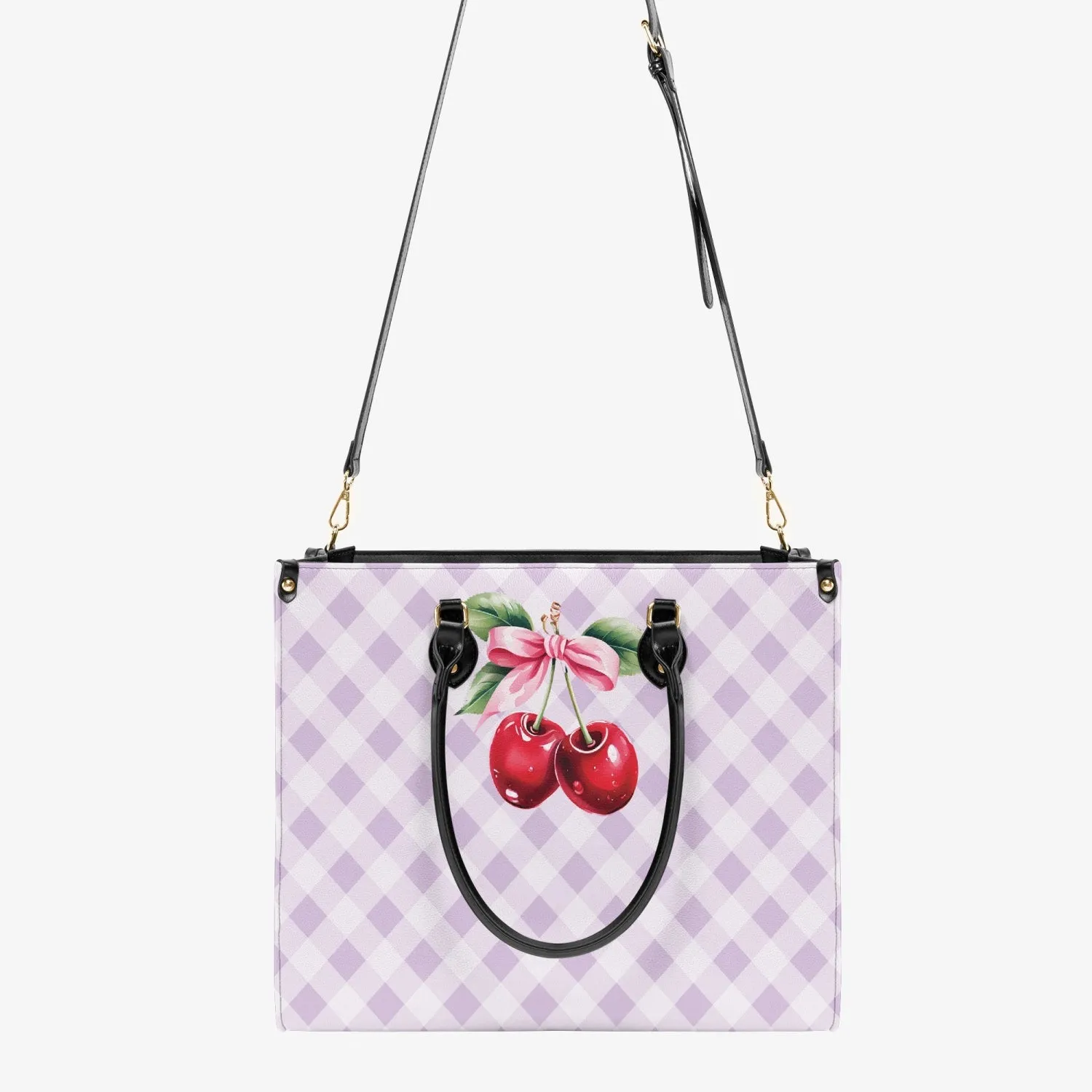 Women's Tote Bag - Rockabilly - Cherries Lilac Plaid