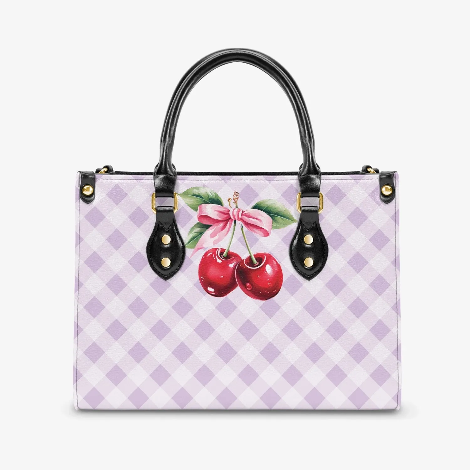 Women's Tote Bag - Rockabilly - Cherries Lilac Plaid